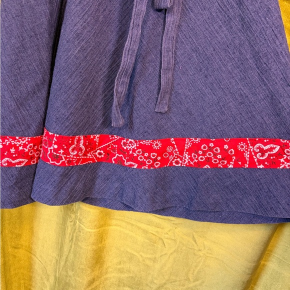 Vintage 1970s Blue & Red Handkerchief Print Lace Up Mini Dress. Size XS - Picture 7 of 8